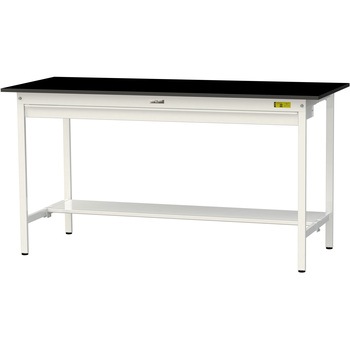 実験用軽量作業台/固定式_高耐薬品ケミテクト天板_ワイド引き出し付き_半面棚付き_ワークテーブルLABシリーズ_実験用ラボテーブル 山金工業