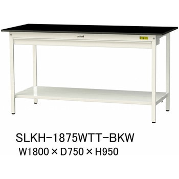 実験用軽量作業台/固定式_高耐薬品ケミテクト天板_ワイド引き出し付き_全面棚付き_ワークテーブルLABシリーズ_実験用ラボテーブル 山金工業