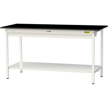 実験用軽量作業台/固定式_高耐薬品ケミテクト天板_ワイド引き出し付き_全面棚付き_ワークテーブルLABシリーズ_実験用ラボテーブル 山金工業