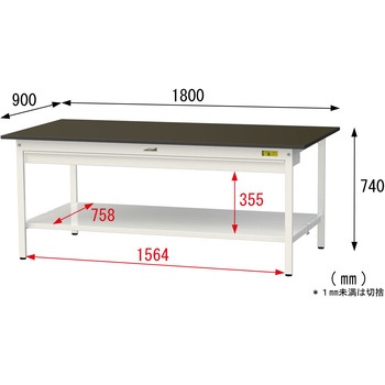 実験用軽量作業台/固定式_指紋レスメラミン天板_ワイド引き出し付き_全面棚付き_ワークテーブルLABシリーズ_実験用ラボテーブル 山金工業