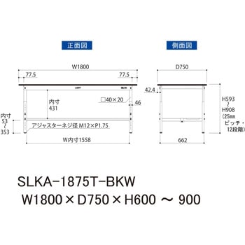 実験用軽量作業台/高さ調整_高耐薬品ケミテクト天板_半面棚付き_ワークテーブルLABシリーズ_実験用ラボテーブル 山金工業