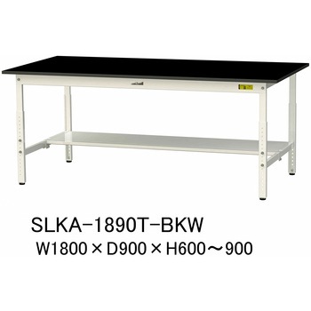 実験用軽量作業台/高さ調整_高耐薬品ケミテクト天板_半面棚付き_ワークテーブルLABシリーズ_実験用ラボテーブル 山金工業