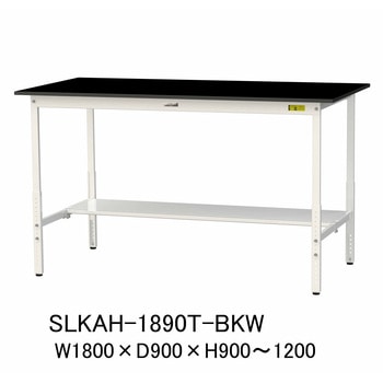 実験用軽量作業台/高さ調整_高耐薬品ケミテクト天板_半面棚付き_ワークテーブルLABシリーズ_実験用ラボテーブル 山金工業