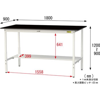実験用軽量作業台/高さ調整_高耐薬品ケミテクト天板_半面棚付き_ワークテーブルLABシリーズ_実験用ラボテーブル 山金工業