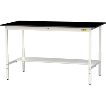 実験用軽量作業台/高さ調整_高耐薬品ケミテクト天板_半面棚付き_ワークテーブルLABシリーズ_実験用ラボテーブル 山金工業