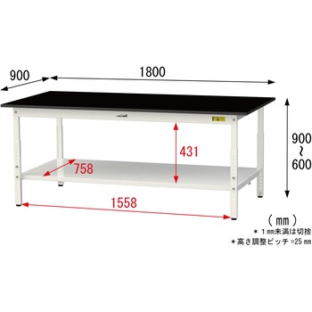 実験用軽量作業台/高さ調整_高耐薬品ケミテクト天板_全面棚付き_ワークテーブルLABシリーズ_実験用ラボテーブル 山金工業