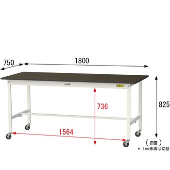 実験用軽量作業台/キャスター付き_指紋レスメラミン天板_ワークテーブルLABシリーズ_実験用ラボテーブル 山金工業