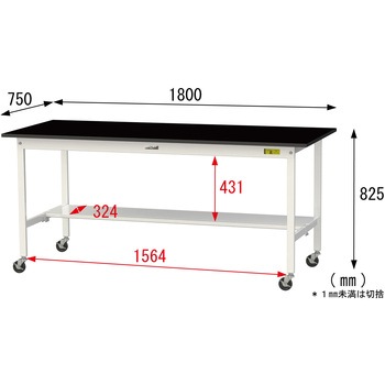 実験用軽量作業台/キャスター付き_高耐薬品ケミテクト天板_半面棚付き_ワークテーブルLABシリーズ_実験用ラボテーブル 山金工業