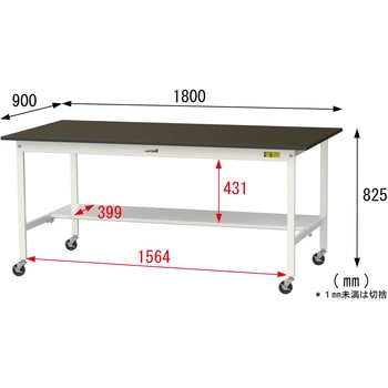 実験用軽量作業台/キャスター付き_指紋レスメラミン天板_半面棚付き_ワークテーブルLABシリーズ_実験用ラボテーブル 山金工業