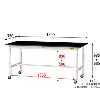 実験用軽量作業台/高さ調整_キャスター付き_高耐薬品ケミテクト天板_ワークテーブルLABシリーズ_実験用ラボテーブル 山金工業
