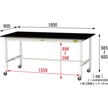 実験用軽量作業台/高さ調整_キャスター付き_高耐薬品ケミテクト天板_ワークテーブルLABシリーズ_実験用ラボテーブル 山金工業