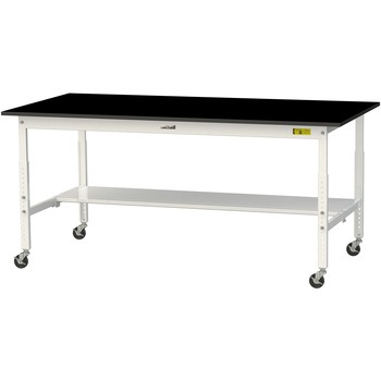 実験用軽量作業台/高さ調整_キャスター付き_高耐薬品ケミテクト天板_半面棚付き_ワークテーブルLABシリーズ_実験用ラボテーブル 山金工業
