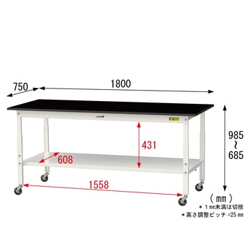 実験用軽量作業台/高さ調整_キャスター付き_高耐薬品ケミテクト天板_全面棚付き_ワークテーブルLABシリーズ_実験用ラボテーブル 山金工業