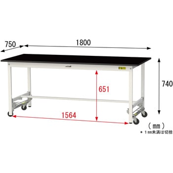 実験用軽量作業台/ワンタッチキャスター付き_高耐薬品ケミテクト天板_ワークテーブルLABシリーズ_実験用ラボテーブル 山金工業
