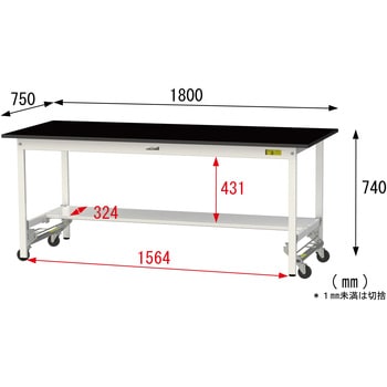 実験用軽量作業台/ワンタッチキャスター付き_高耐薬品ケミテクト天板_半面棚付き_ワークテーブルLABシリーズ_実験用ラボテーブル 山金工業
