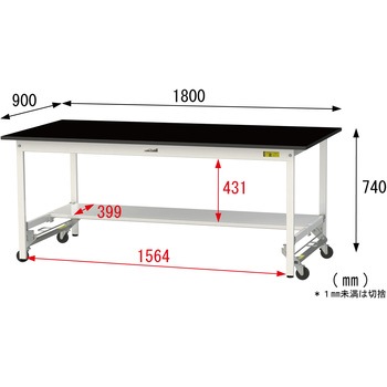 実験用軽量作業台/ワンタッチキャスター付き_高耐薬品ケミテクト天板_半面棚付き_ワークテーブルLABシリーズ_実験用ラボテーブル 山金工業