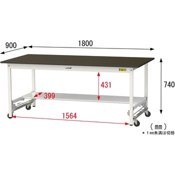 実験用軽量作業台/ワンタッチキャスター付き_指紋レスメラミン天板_半面棚付き_ワークテーブルLABシリーズ_実験用ラボテーブル 山金工業