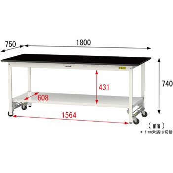 実験用軽量作業台/ワンタッチキャスター付き_高耐薬品ケミテクト天板_全面棚付き_ワークテーブルLABシリーズ_実験用ラボテーブル 山金工業