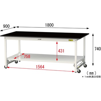 実験用軽量作業台/ワンタッチキャスター付き_高耐薬品ケミテクト天板_全面棚付き_ワークテーブルLABシリーズ_実験用ラボテーブル 山金工業