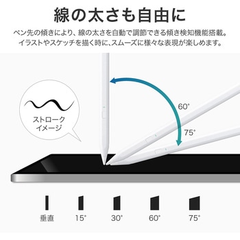 iPad用 充電式タッチペン 替え芯3個 CtoCケーブル付属 ホワイト 傾き検知 パームリジェクション機能 マグネット吸着 - MSソリューションズ