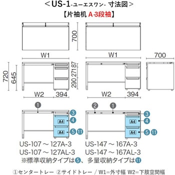 デスク US-1 片袖机(A-3段袖)(組立サービス付き) プラス[家具]