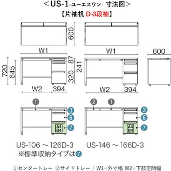 デスク US-1 片袖机(D-3段袖)(組立サービス付き) プラス[家具]