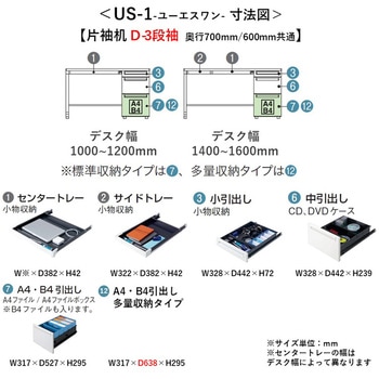 デスク US-1 片袖机(D-3段袖)(組立サービス付き) プラス[家具]