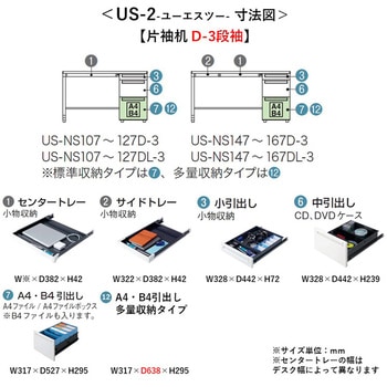 デスク US-2 片袖机(D-3段袖)(組立サービスなし) プラス[家具]