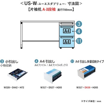 デスク US-W 片袖机(A-3段袖)(組立サービスなし) プラス[家具]