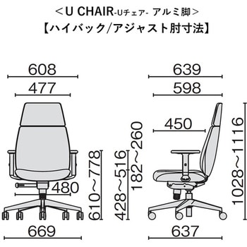 チェア Uチェア ハイバック アルミ脚 ブラックシェル(組立サービスなし) プラス(家具)