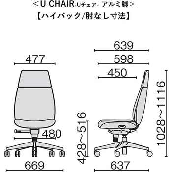 チェア Uチェア ハイバック アルミ脚 ブラックシェル(組立サービスなし) プラス(家具)