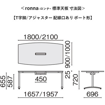 会議テーブル ロンナ T字脚アジャスタータイプ 配線口あり ボート形(組立サービス付き) プラス[家具]