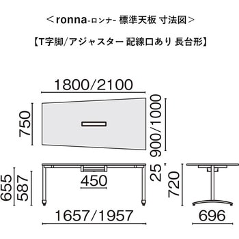会議テーブル ロンナ T字脚アジャスタータイプ 配線口あり 長台形(組立サービス付き) プラス[家具]