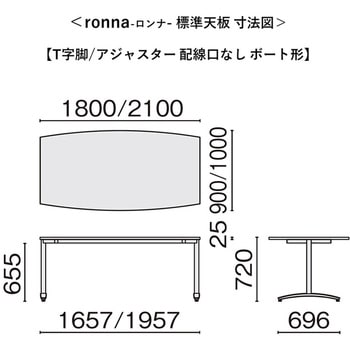 会議テーブル ロンナ T字脚アジャスタータイプ 配線口なし ボート形(組立サービス付き) プラス[家具]