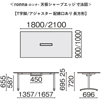 会議テーブル ロンナ T字脚アジャスター 天板シャープエッジタイプ (組立サービス付き) プラス[家具]