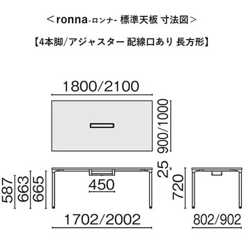 会議テーブル ロンナ 4本脚アジャスタータイプ 配線口あり 長方形(組立サービス付き) プラス[家具]