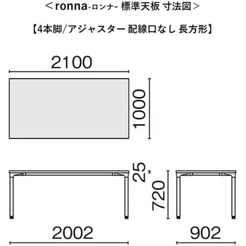 会議テーブル ロンナ 4本脚アジャスタータイプ 配線口なし 長方形(組立サービス付き) プラス[家具]