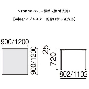 会議テーブル ロンナ 4本脚アジャスタータイプ 配線口なし 正方形(組立サービス付き) プラス[家具]