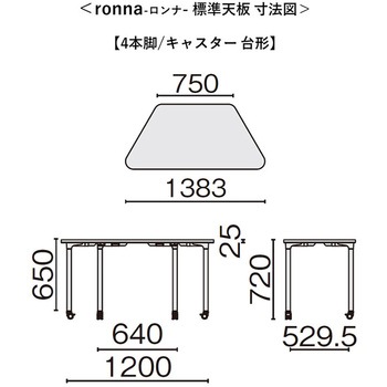 会議テーブル ロンナ 4本脚キャスタータイプ 台形(組立サービスなし) - プラス[家具]