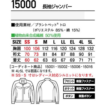 【JICHODO】 15000 エコ製品制電ストレッチ長袖ジャンパー 自重堂