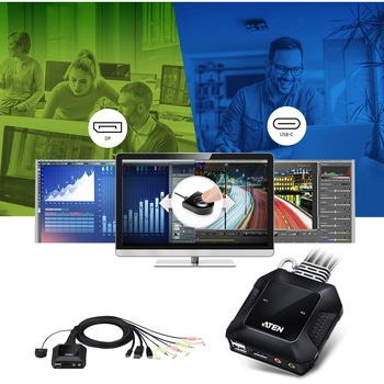 2ポート USB-C DisplayPort ハイブリッド ケーブルKVMスイッチ ATEN