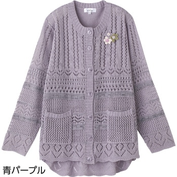 821176 ニット斜め釦ホール丸首カーディ 愛情介護