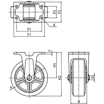 ダクタイル製キャスター 固定(MG-W)金具付/幅広型 岡本工機
