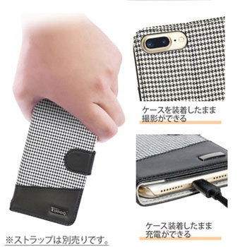 iPhone7Plus対応 手帳型ケース  PU 千鳥格子柄 ブラック OWLTECH(オウルテック)