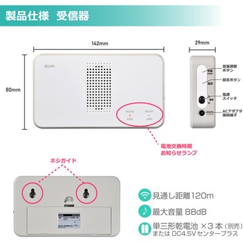 ワイヤレスチャイム防水押しボタンセット - ELPA