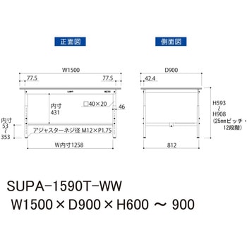 軽量作業台/耐荷重150kg_高さ調整H600～900_半面棚板付_ワークテーブル150シリーズ 山金工業