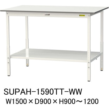 軽量作業台/耐荷重150kg_高さ調整_全面棚付_ワークテーブル150シリーズ_低圧メラミン天板 山金工業