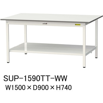 軽量作業台/耐荷重150kg_固定式H740_全面棚板付_ワークテーブル150シリーズ 山金工業