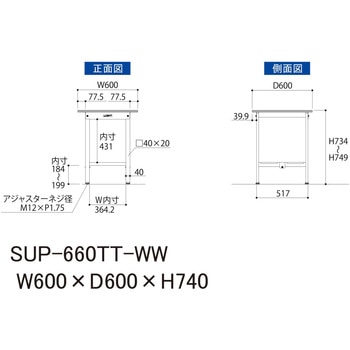 軽量作業台/耐荷重150kg_固定式H740_全面棚板付_ワークテーブル150シリーズ 山金工業