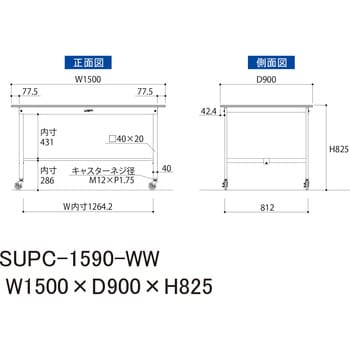 【軽量作業台】ワークテーブル耐荷重128kg(自重含む)・H825移動式・低圧メラミン天板 山金工業
